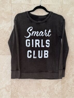 Justice Smart Girls Club Black Cropped Sweatshirt Pullover Size 14/16 EUC